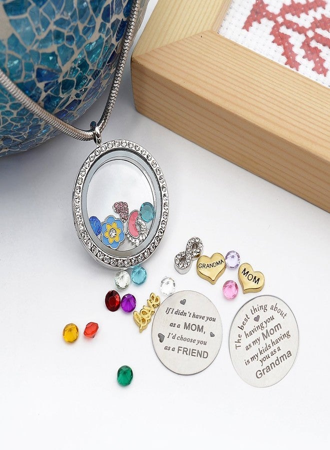 Beffy Best Gifts for Mother Mom Grandma Mammy Mum, Round Living Memory Floating Charm Locket Pendant Necklace with Birthstones & Charms - Image 4
